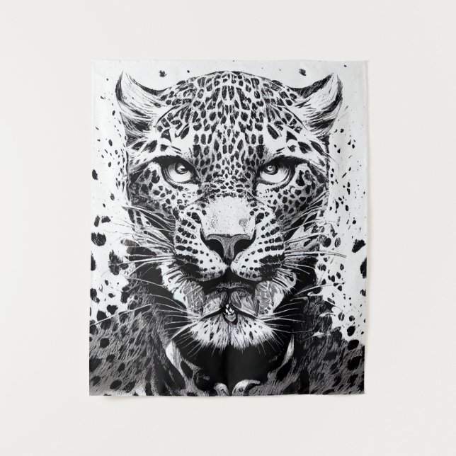 Tenture Léopard Jaguar Wild Nature Illustration Line Epic (Devant)