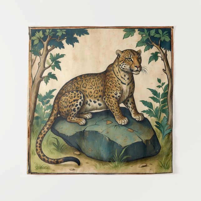 Tenture Leopard médiéval sur le rocher dans l'art forestie (Devant)