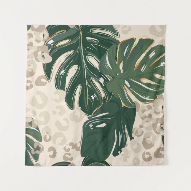 Tenture Leopard Monstera : Jungle Imprimer Vintage. (Devant)