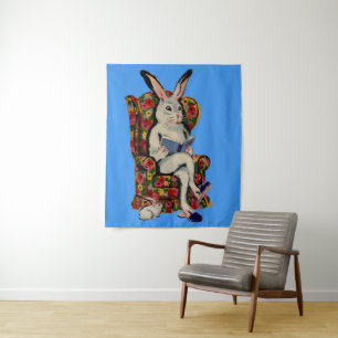 Tenture Les années 1950 assis gros lapin lit l'histoire à