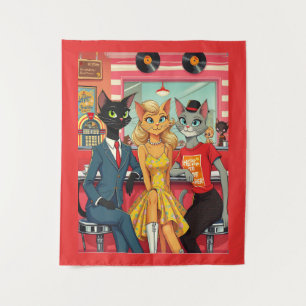 Tenture Les chats adolescents du milieu du siècle en dîner