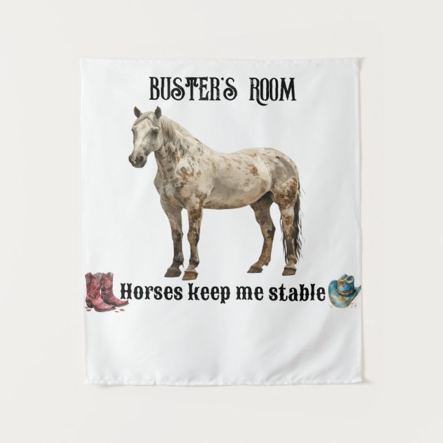 Tenture "Les chevaux me gardent stable" Personnalisable (Devant)