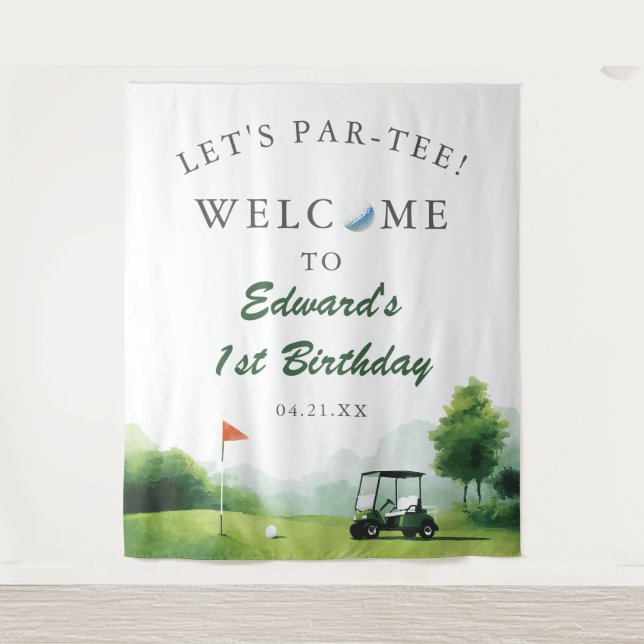 Tenture Let's Par-Tee Golf Buggy Birthday Photo Backdrop (Devant)