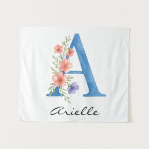 Tenture LETTRE Florale Aquarelle personnalisée Un monogram