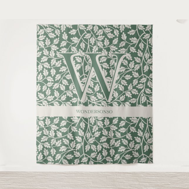 Tenture Lettre monogramme modifiable fleur vert émeraude (Devant)