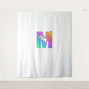 Tenture Lettre Monogramme Unicorne M initiale mignonne fil
