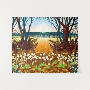 Tenture Lever du soleil en forêt et fleurs sauvages