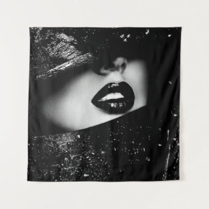 Tenture Lèvres sensuelles monochromes en cadre noir
