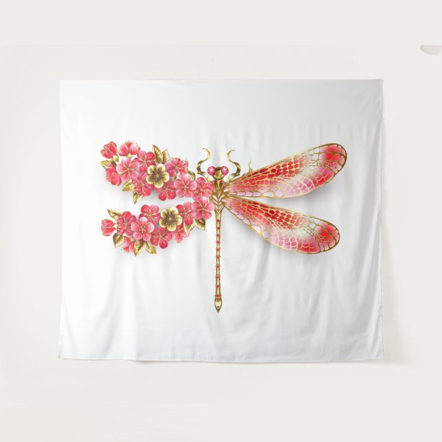 Tenture libellule de fleurs avec sakura de bijoux (Devant (Horizontal))
