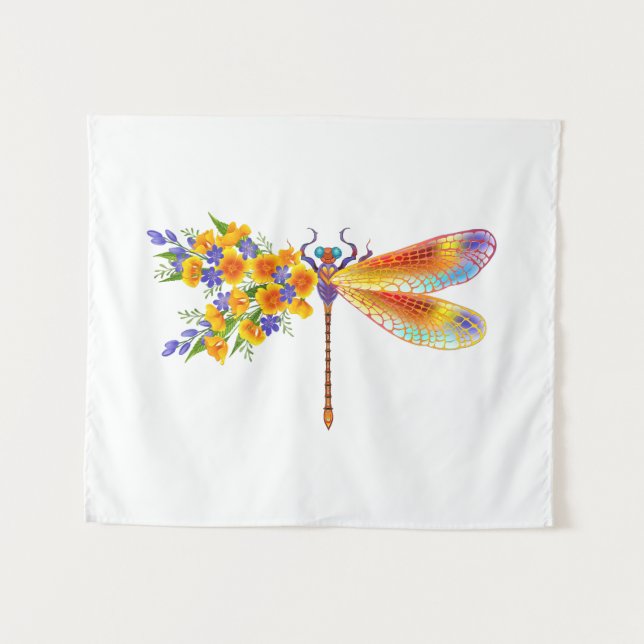 Tenture libellule de fleurs jaunes (Devant (Horizontal))