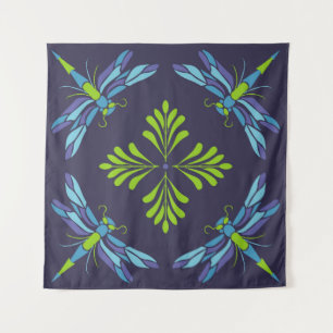 Tenture libellule verte motif vintage sur dossier foncé