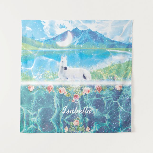 Tenture Licorne dans un monde de rêve paradisiaque  (Devant)
