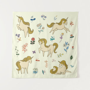 Tenture Licorne vintage dans la couleur des fleurs de la f