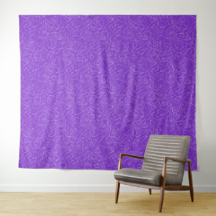 Tenture lignes courbes abstraites blanches sur fond violet
