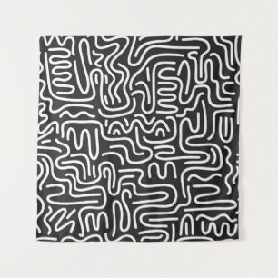 Tenture Lignes ondulées de doodle rétro : Monochrome