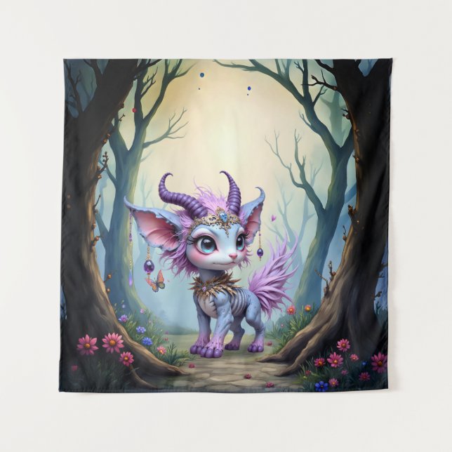 Tenture Lilac Whisper – Gardien de la Forêt Enchantée.  (Devant)
