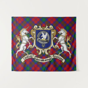 Tenture Lindsay Clan Badge & Unicorns avec Tartan