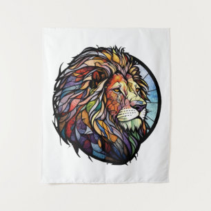 Tenture Lion Animal Portrait Vitrail Forêt faunique