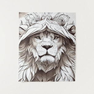 Tenture Lion Animal Wild Nature Illustration Line Art épiq