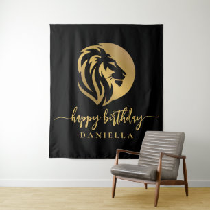 Tenture Lion d'Or Leo Joyeux Anniversaire avec Nom