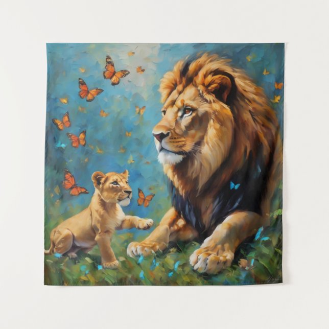 Tenture Lion Et Cub (Devant)