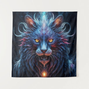 Tenture Lion Fantastique Bleu-Rose Majestueux