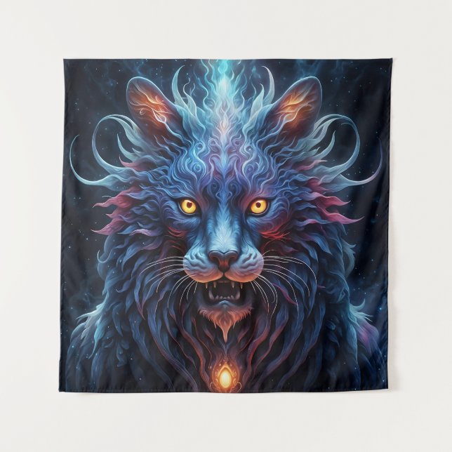 Tenture Lion Fantastique Bleu-Rose Majestueux (Devant)