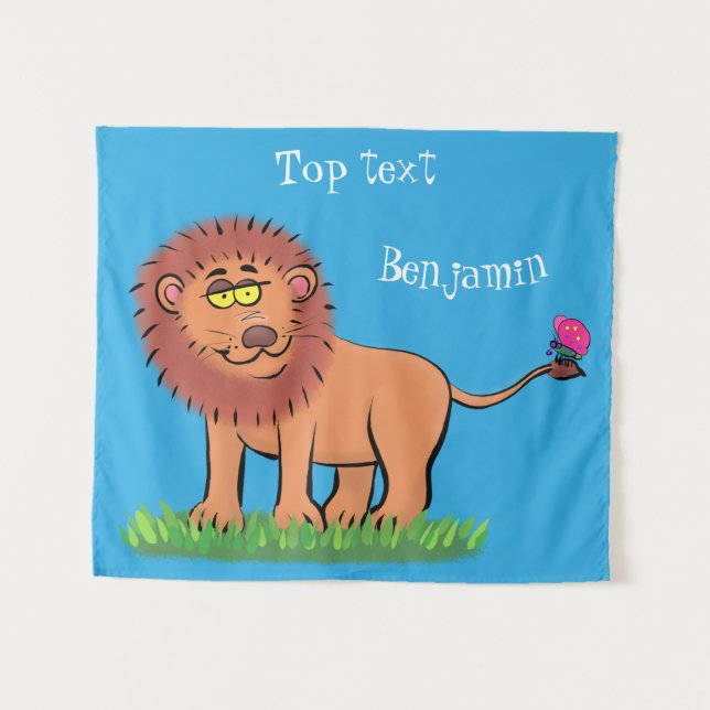 Tenture Lion joyeux avec dessin animé de papillon (Devant (Horizontal))