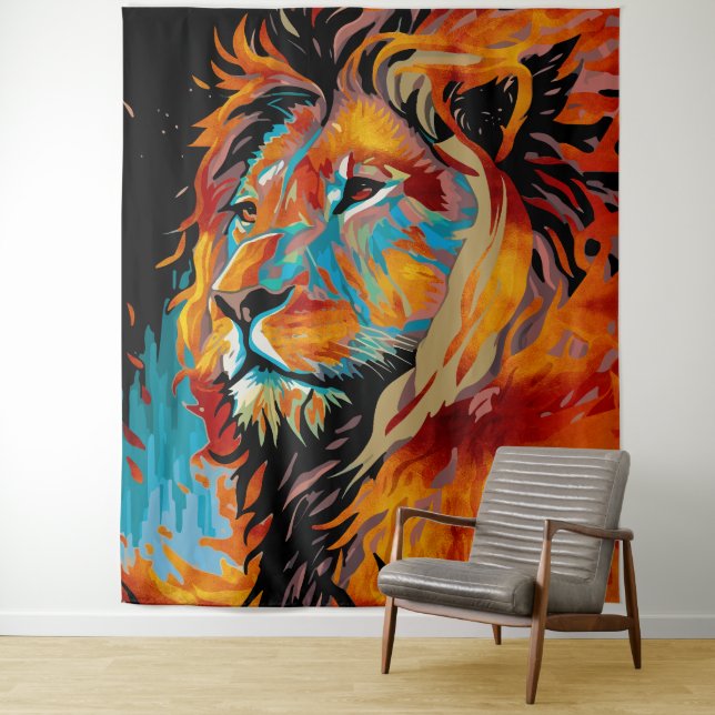 Tenture Lion majestueux protégeant les forêts (En situation)