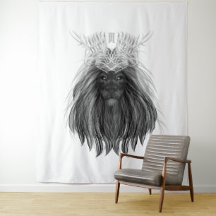 Tenture Lion noir avec couronne Antlers et monogramme