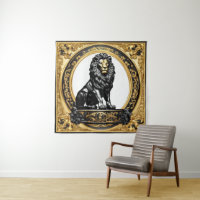 Lion or et cadre ornemental noir