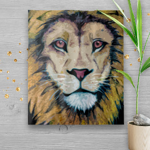 Tenture Lion Portrait Dessin original Orange Black Art