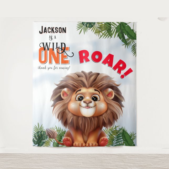 Tenture Lion Safari Wild One Anniversaire de enfant fond (Devant)