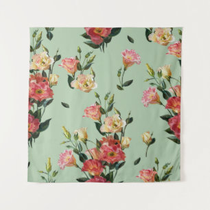 Tenture Lisianthus victorien : Aquarelle Florale d'olive.