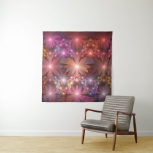Tenture Lit De Fleurs Coloré Brillant Art Fractal Abstrait