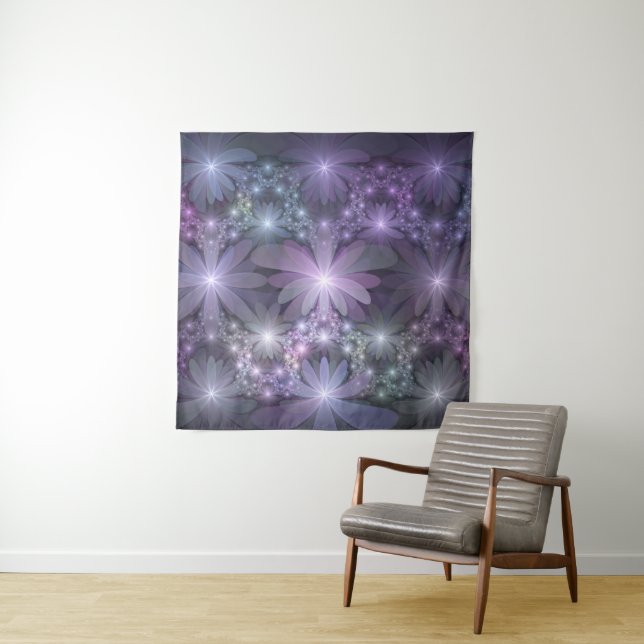 Tenture Lit de fleurs tendance brillant art fractal abstra (En situation)