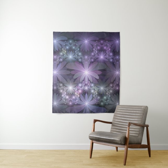 Tenture Lit de fleurs tendance brillant art fractal abstra (En situation)
