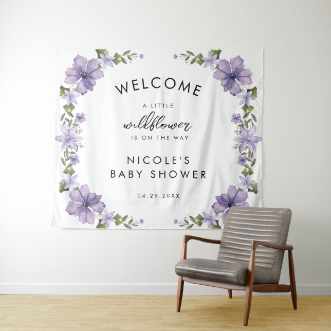 Tenture Little Wildflower arrive bientôt Baby Shower  (En situation (horizontale))