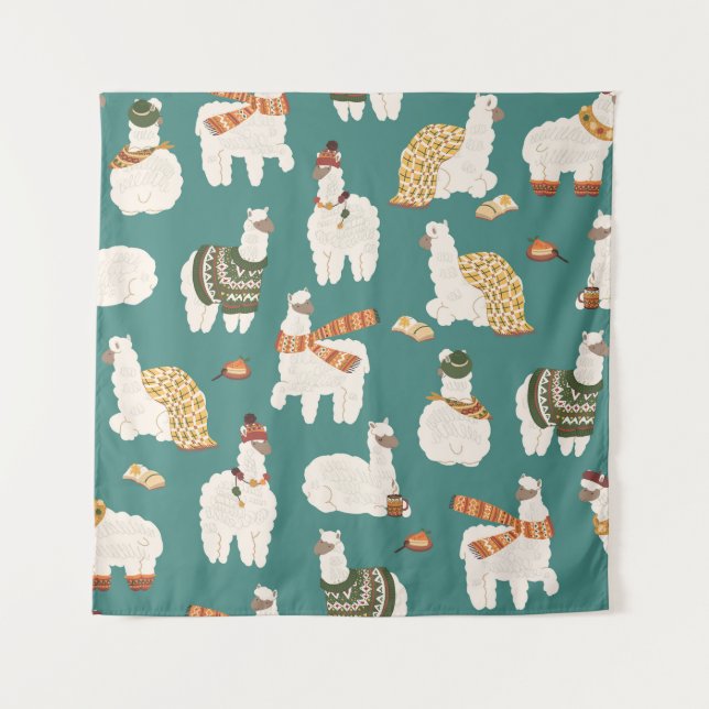 Tenture Llama Alpaca Sweater Motif sans couture. (Devant)