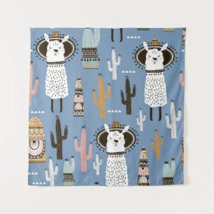 Tenture Llama, Cactus, Motif d'éléments à main.