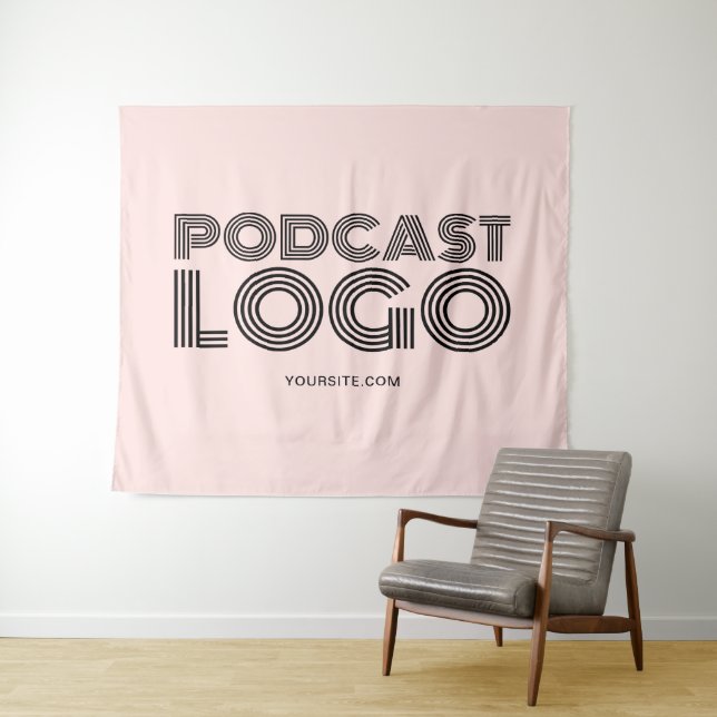 Tenture Logo de podcast moderne rose pastel (En situation (horizontale))