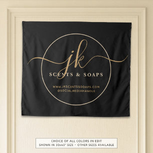 Tenture Logo de script de monogramme d'entreprise Noir Or 