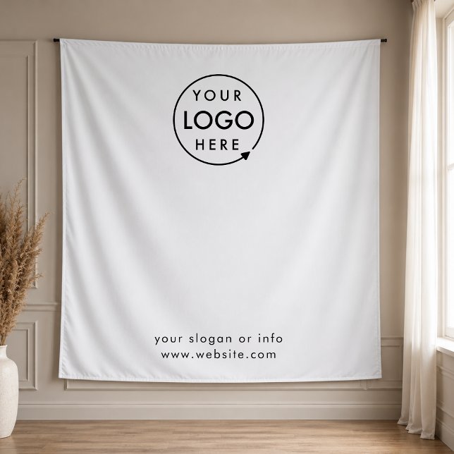 Tenture Logo d'entreprise | Fond blanc professionnel pour  (Company branded professional backdrop fabric drape tapestry signs for small business promotion.)
