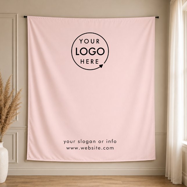 Tenture Logo d'entreprise | Fond de photo rose blush (Blush pink company branded feminine backdrop tapestries for small business promotion & marketing.)