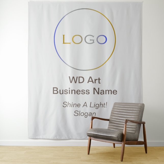 Tenture Logo d'entreprise Slogan Marque, Rond Argent Or Bl (En situation)
