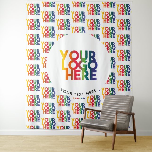 Tenture Logo et slogan d'entreprise simple blanc (En situation)