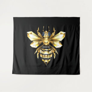 Tenture Logo Faux Gold Foil Bee Polygonal sur Noir