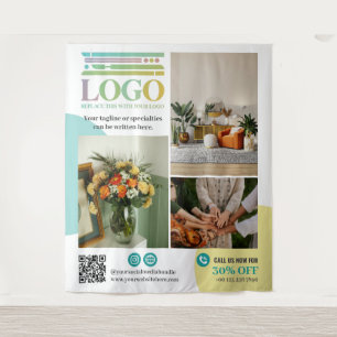 Tenture Logo Photos Entreprise Cercles Turquoise Jaune
