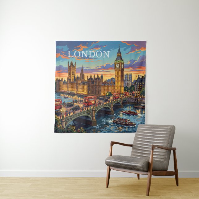 Tenture Londres Angleterre Voyage Art Vintage (En situation)