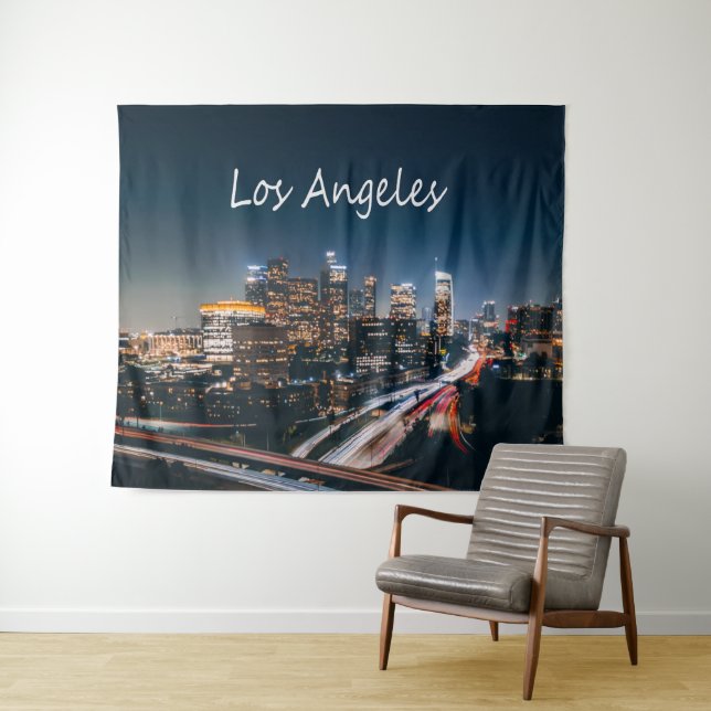 Tenture Los Angeles California City Skyline la nuit (En situation (horizontale))
